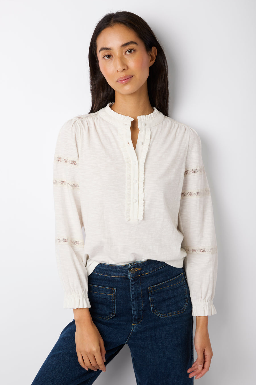 Ella Embroidered Jersey Blouse - Ivory