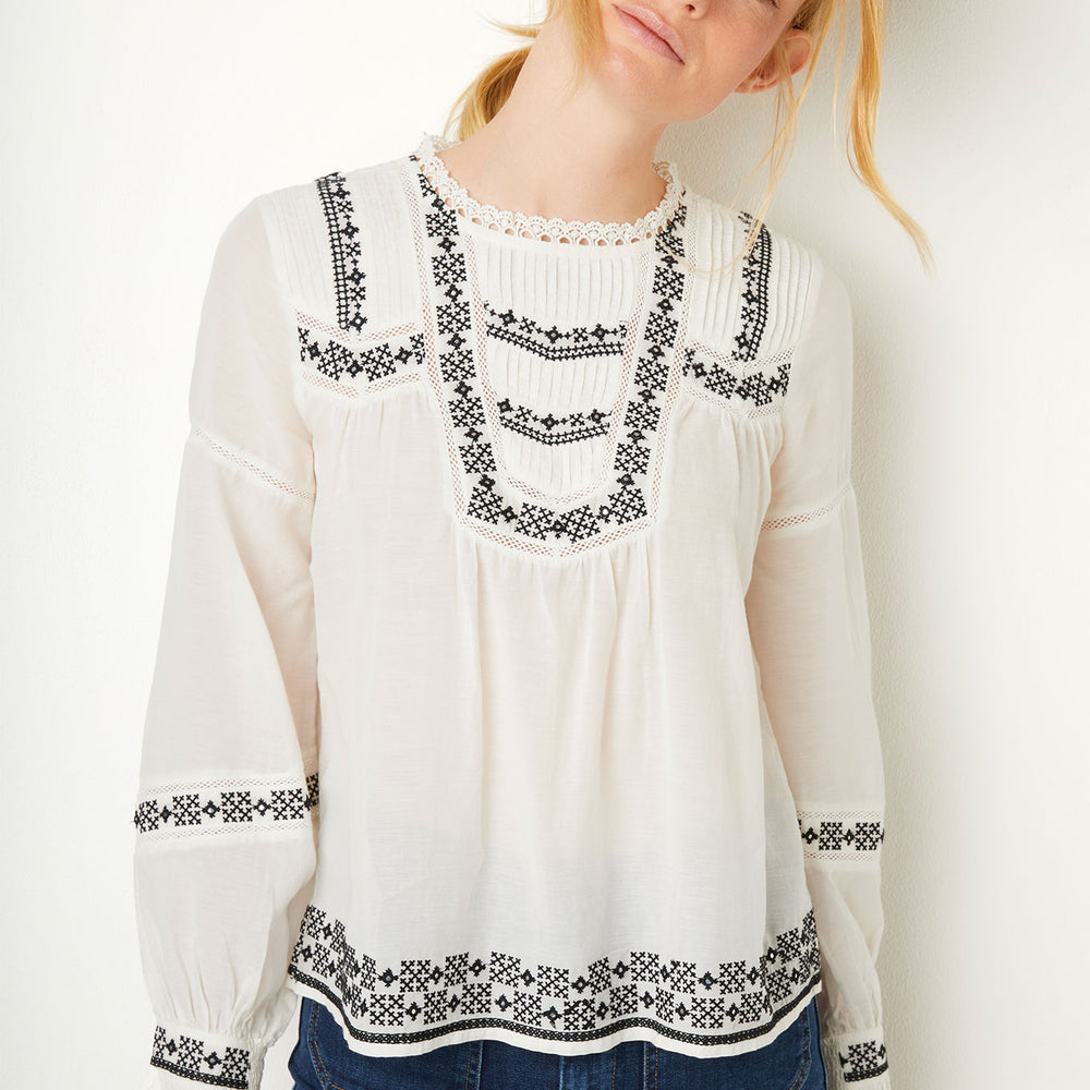 Ellie Embroidered Blouse - Ivory