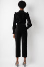 Fiona Frill Bib Velvet Jumpsuit - Black