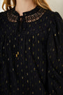 Fran Cotton Dobby Blouse - Black/Gold