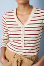 Hannah Henley Stripe Top - Ivory/Red