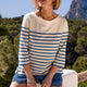 Marion Breton Button Side Tee - Ivory/Blue
