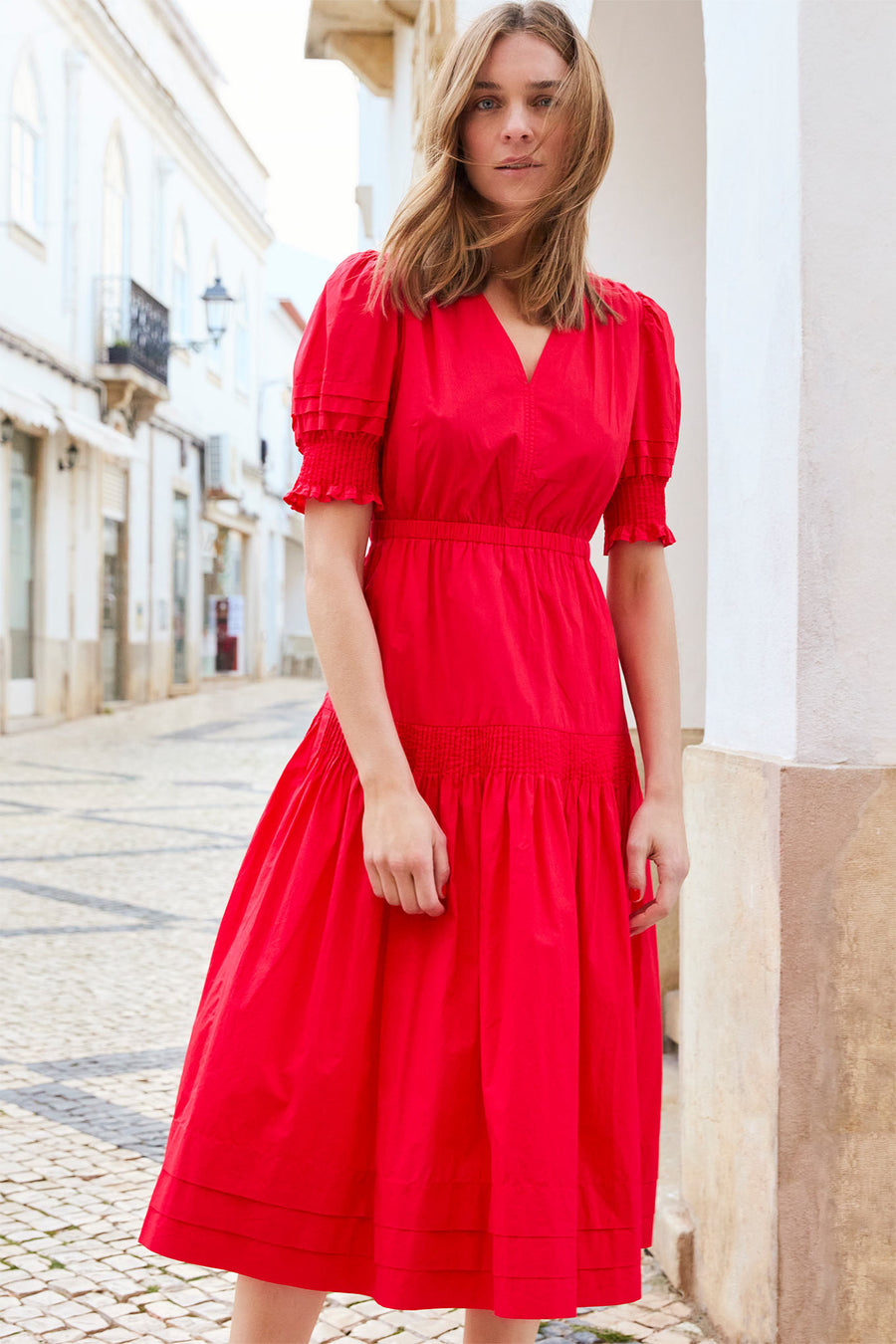 Minnie Pleat Detail Dress - Red