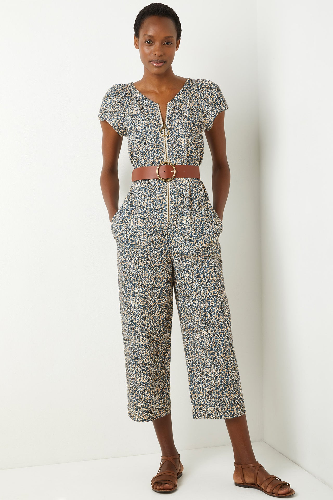 Naomi Zip Through Animal Jumpsuit - Multi Neutral - Free Delivery Over ...