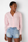 Paris Linen Stripe Frill Shirt - Pink/White