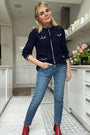 Paris Tipped Crochet Bomber - French Navy/Ivory/Gold