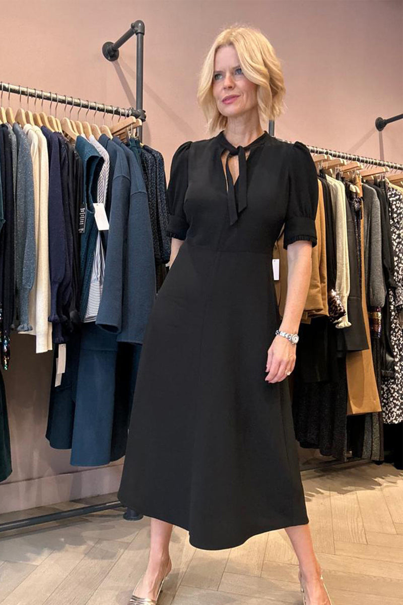 Paulina Satin Back Crepe Dress - Black
