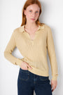 Rennee Ribbed Shimmer Knit Polo - Gold
