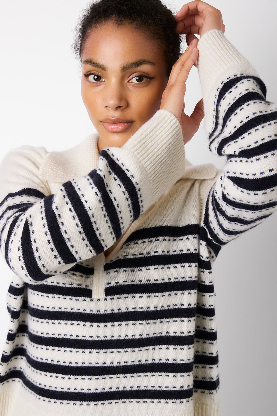 Safia Stripe Collared Jumper - Ivory/Navy – WYSE London