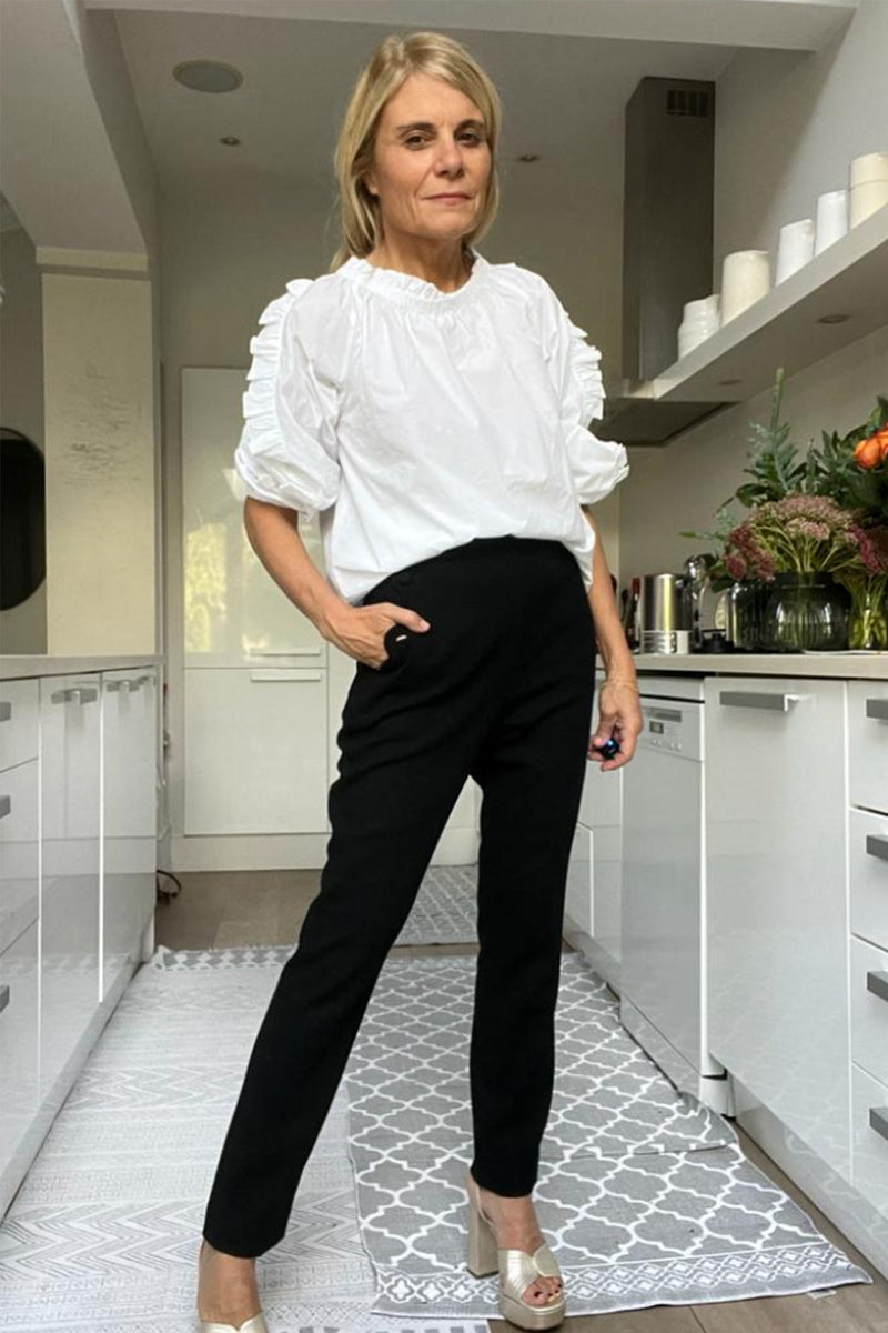 Sandrine Scallop Edge Trouser - Black - Longer Length