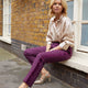 Sandrine Wool Mix Trouser With Velvet Trims - Burgundy - Regular