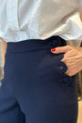 Sandrine Scallop Edge Trouser - Navy - Longer Length