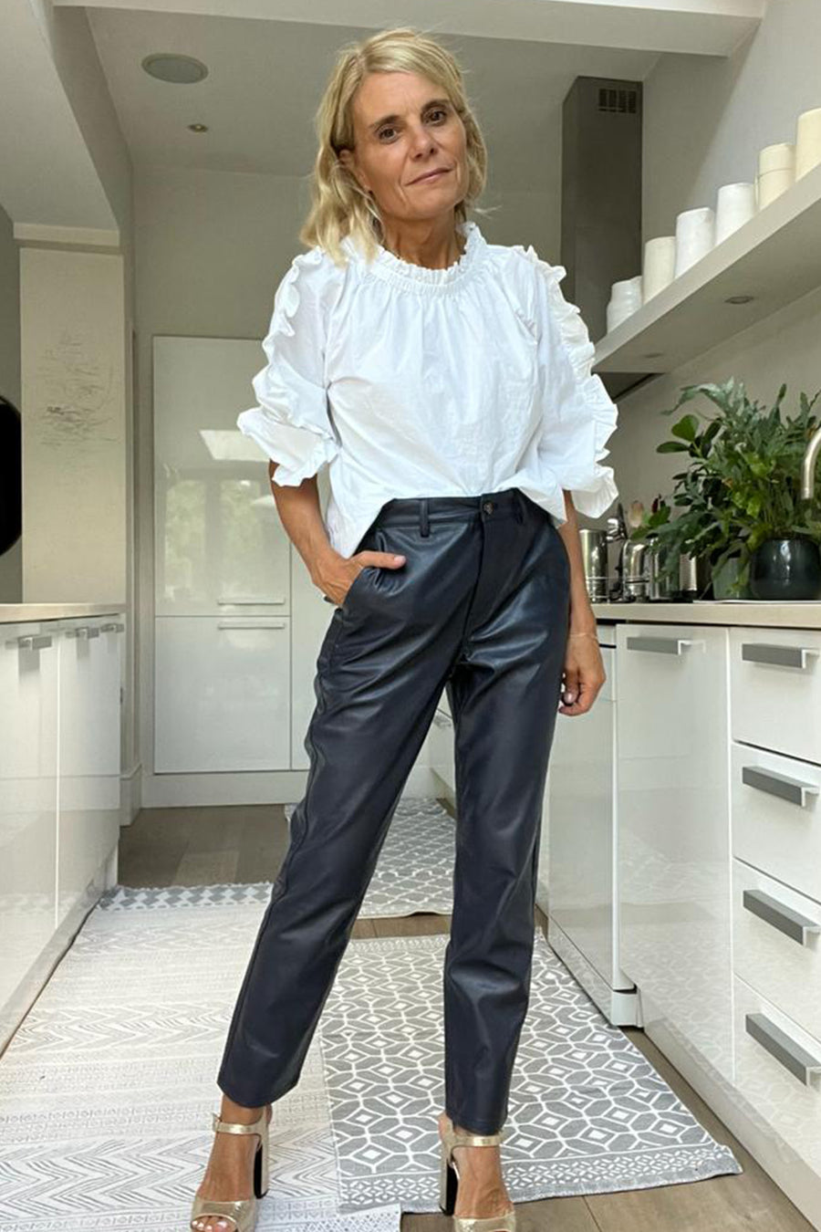 Sandrine Faux Leather Trousers - Blue/Black – WYSE London