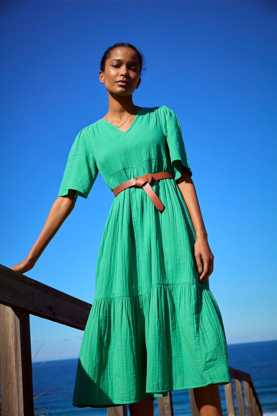 Serena Double Gauze Dress - Green – WYSE London