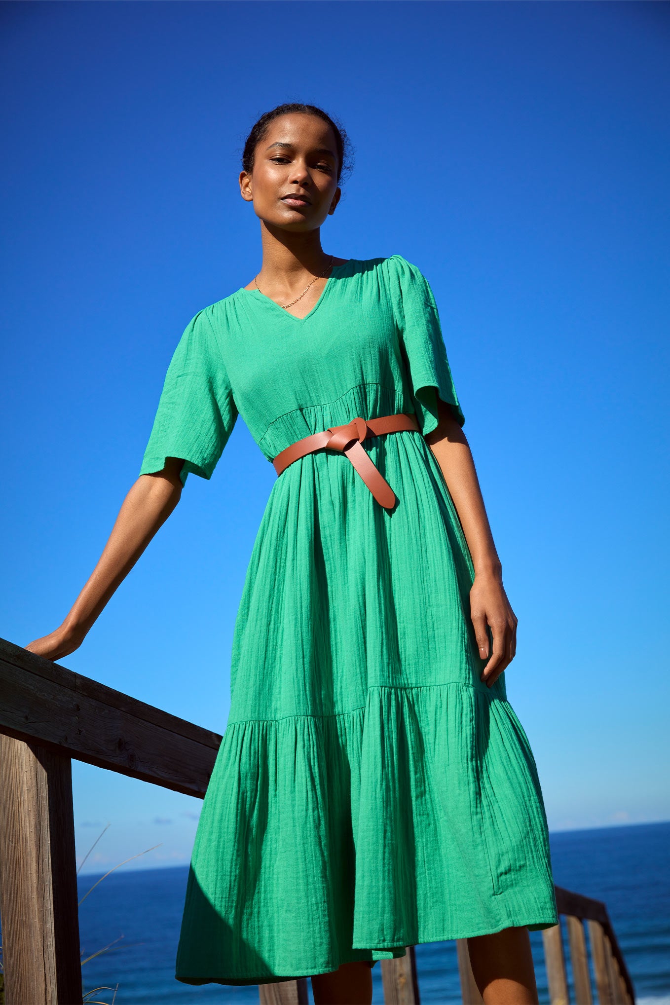 Serena Double Gauze Dress Green — WYSE London