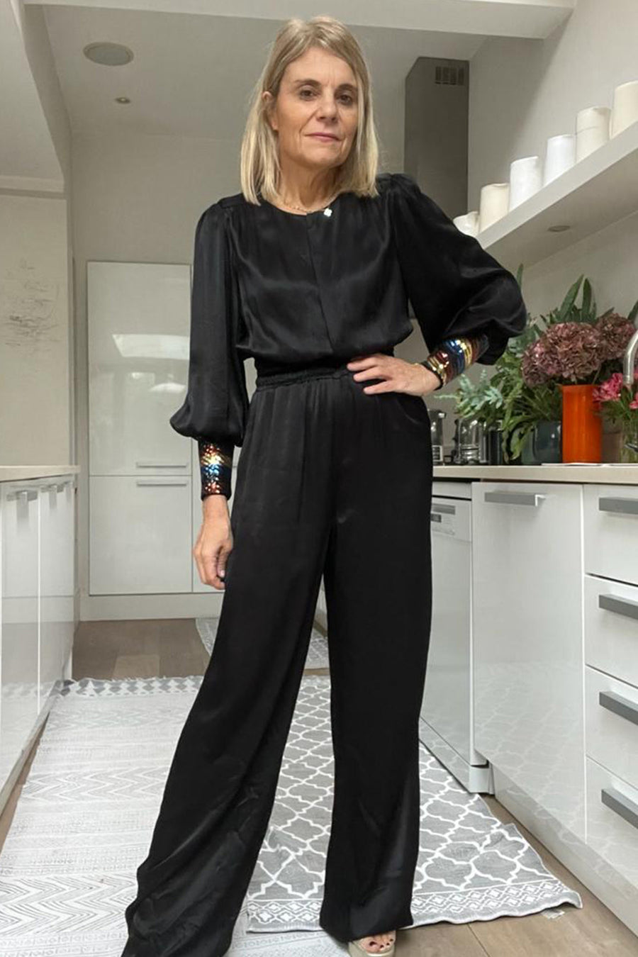 Sherise Sequin Cuff Jumpsuit - Black - Regular