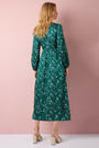 Shira Stitched Blossom Floral Satin Dress - Green Multi - Regular