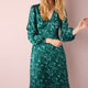 Shira Stitched Blossom Floral Satin Dress - Green Multi - Longer Length