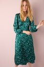Shira Stitched Blossom Floral Satin Dress - Green Multi - Longer Length