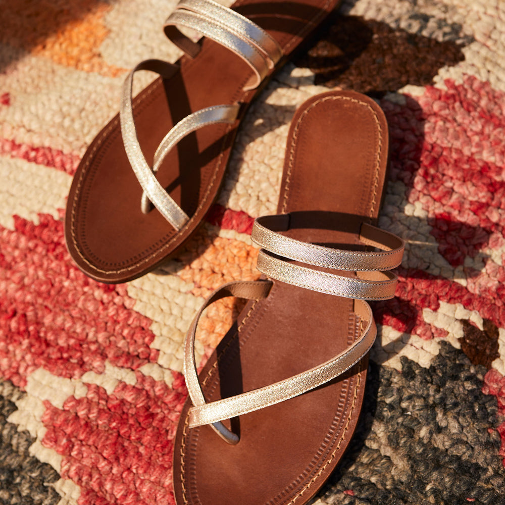 Aura Slip On Leather Sandal – Gold