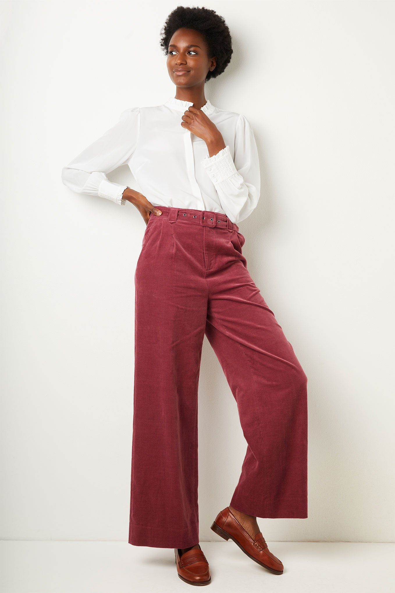 Willow Wide Leg Cord Trouser - Berry - Regular – WYSE London