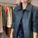 Beatrice Button Front Leather Jacket - Blue Black