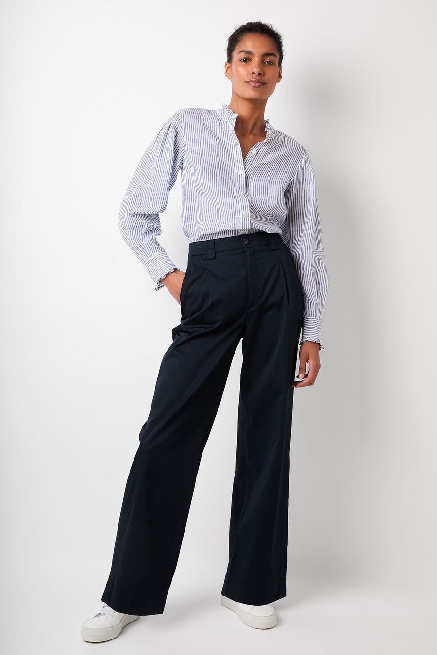 Cierra Cotton Tailored Wide Leg Trouser - Navy