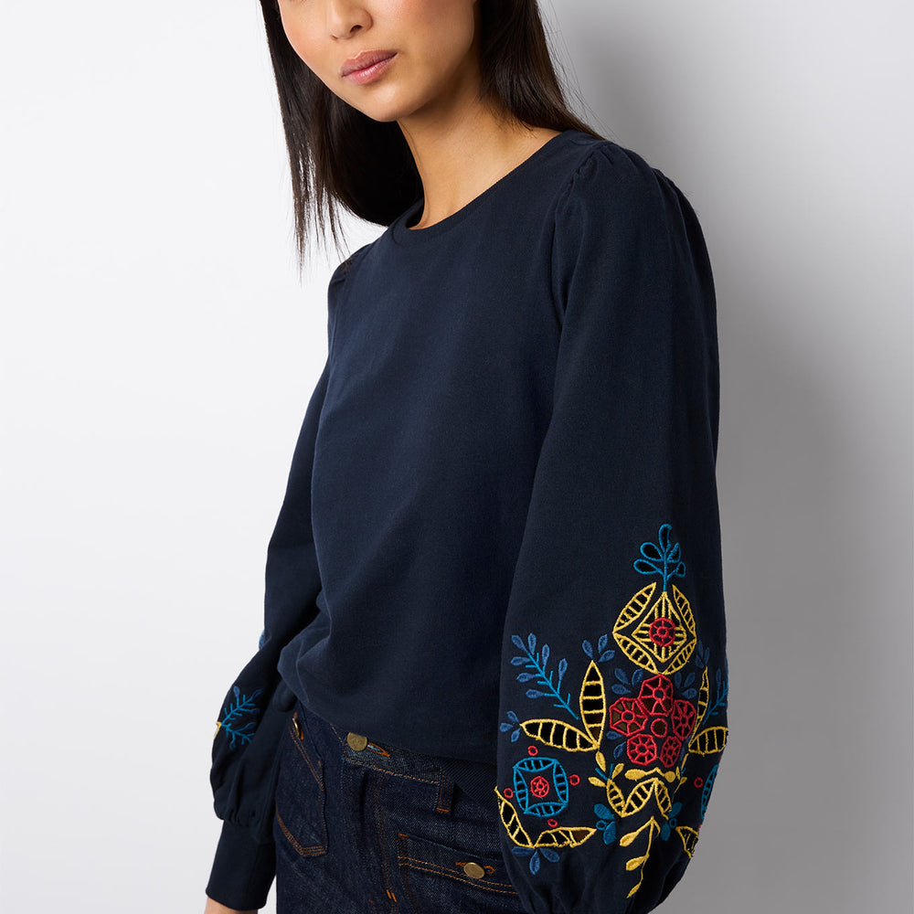 Cora Cutwork Embroidery Sweatshirt - Navy