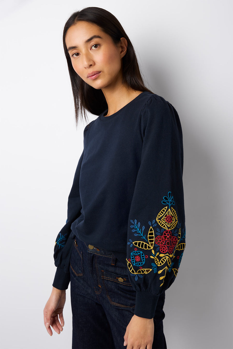 Cora Cutwork Embroidery Sweatshirt - Navy