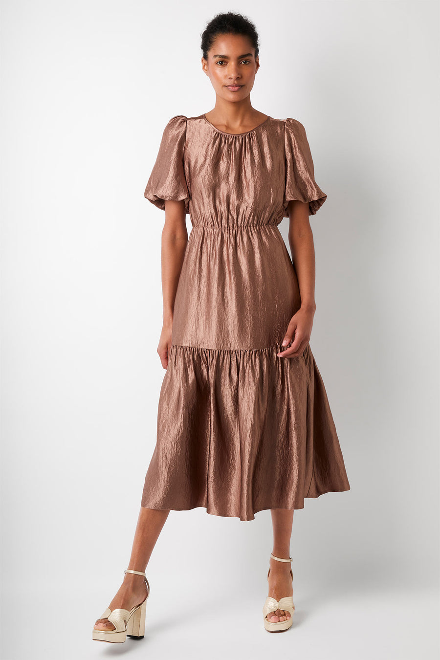 Esme Hammered Satin Dress - Bronze