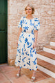 Esme Scattered Floral Dress - Ecru/Blue