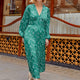 Shira Stitched Blossom Floral Satin Dress - Green Multi - Regular