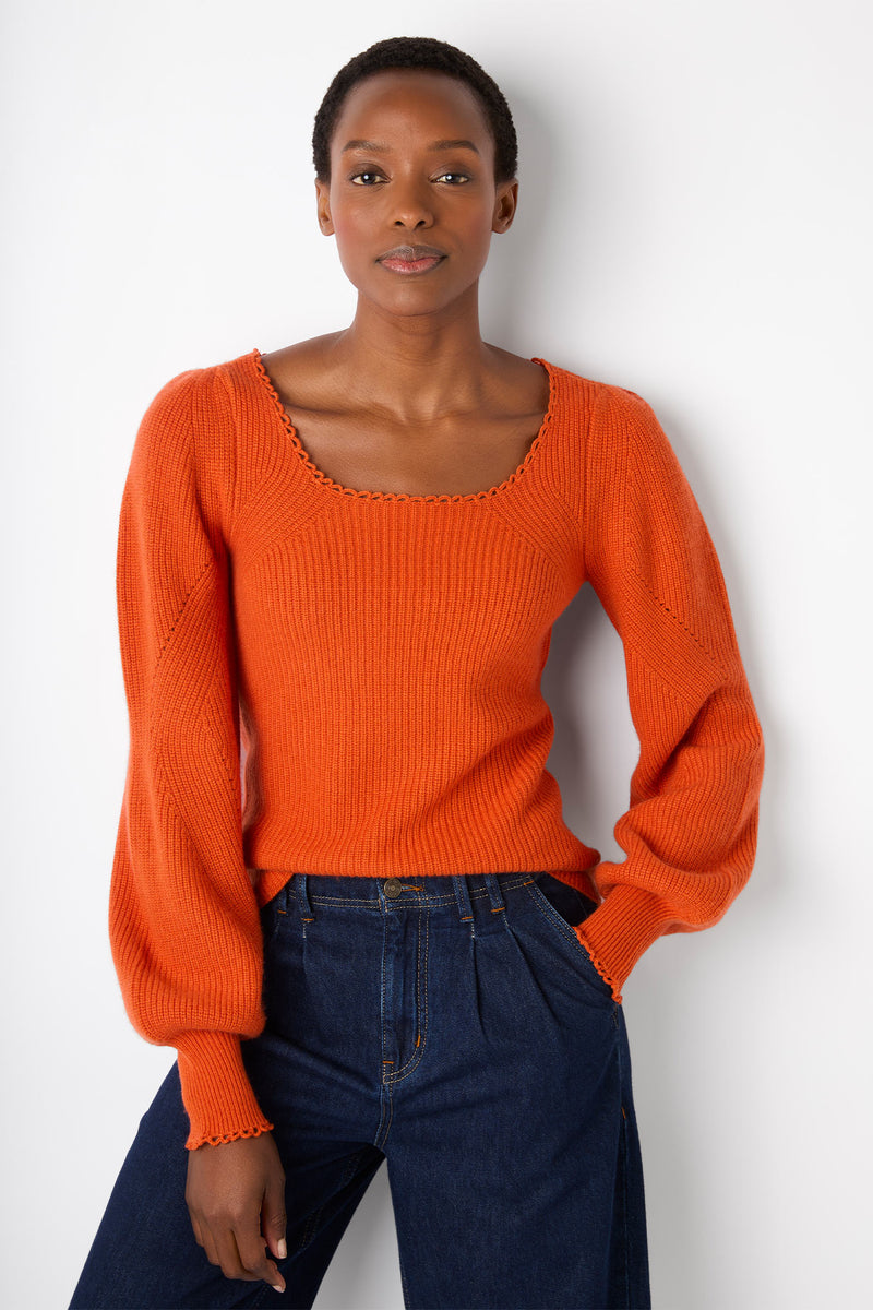 Scarlette Scallop Scoop Neck Fitted Jumper - Amber